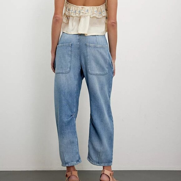 Free People - Osaka Mid Rise Barrel Jeans - Sky - Size 32 - Picture 3 of 8